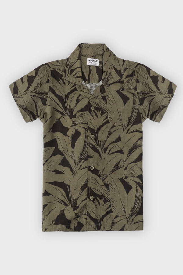 OLIVE GREEN FLORAL SHORT SLEEVE SHIRT