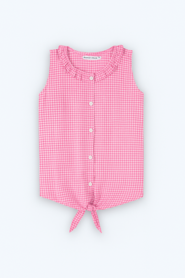 SLEEVELESS CHECK WOVEN TOP